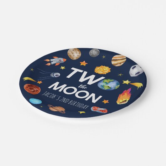 Zwei der Weltraumpartys auf dem Mond Pappteller (Schrägansicht)