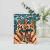 Zwei deutsche Hirten frohe Weihnachten Postkarte (Stehend Vorderseite)