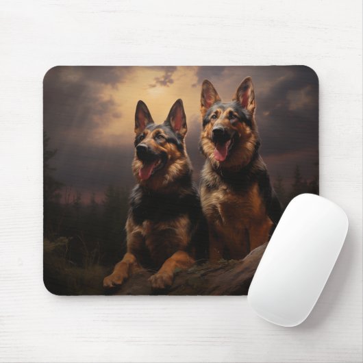 Zwei deutsche Hirten in der Abenddämmerung Mousepad (Mit Mouse)