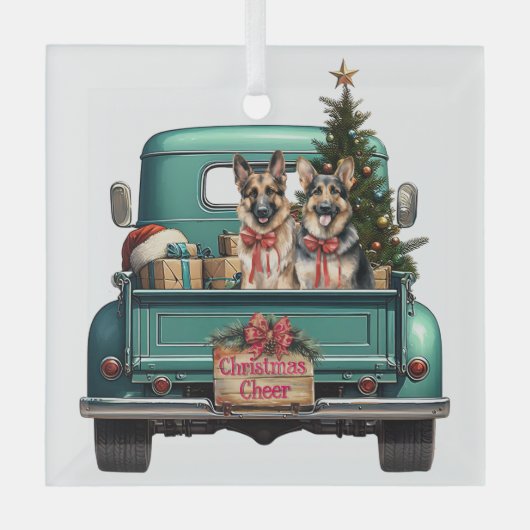 Zwei deutsche Schäferhunde LKW Weihnachten Ornament Aus Glas (Vorderseite)