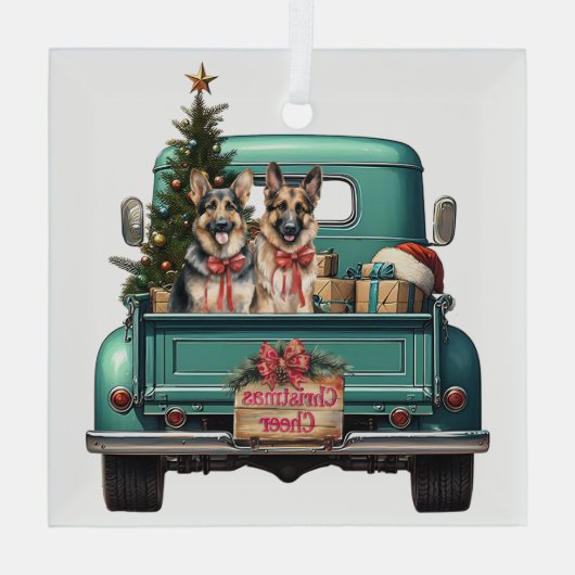 Zwei deutsche Schäferhunde LKW Weihnachten Ornament Aus Glas (Rückseite)