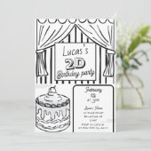 Zwei Dimensionen Comic Stil Geburtstag Einladung (Stehend Vorderseite)