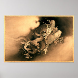 Zwei Drachen in Wolken (1885) von Kanō Hōgai Poster