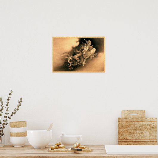 Zwei Drachen in Wolken (1885) von Kanō Hōgai Poster (Küche)