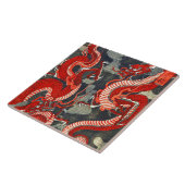 ZWEI DRAGONEN JAPANISCHES WOODCUT IN ROT SCHWARZ-W FLIESE (Seite)