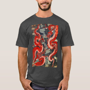 ZWEI DRAGONEN JAPANISCHES WOODCUT IN ROT SCHWARZ-W T-Shirt