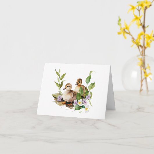 Zwei Ducklings mit Blume BLANK Karte (Gelbe Blume)