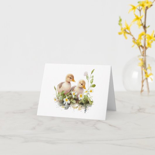 Zwei Ducklings mit Daisies BLANK Karte (Gelbe Blume)