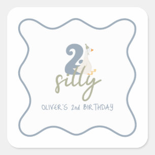 Zwei dumme Gänse blau und grün 2. Geburtstag Quadratischer Aufkleber