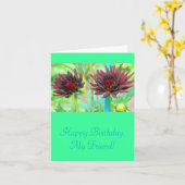 ZWEI DUNKELROTE WEIN-FARBIGE DAHLIEN KARTE (Gelbe Blume)