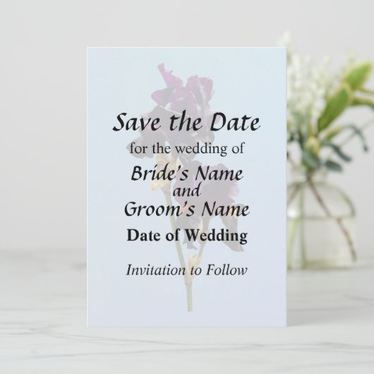 Zwei dunkle Lila Iren Save the Date (Stehend Vorderseite)