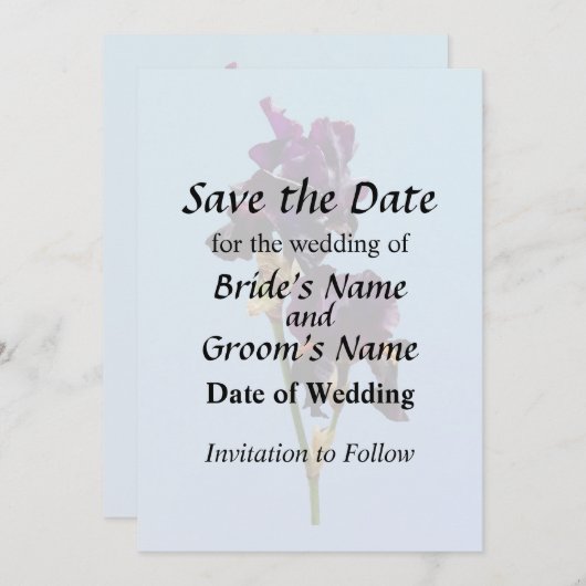 Zwei dunkle Lila Iren Save the Date (Vorne/Hinten)