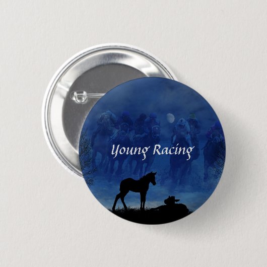 Zwei durchgeklebte Racehorse Foals Round Button Bu (Vorne & Hinten)