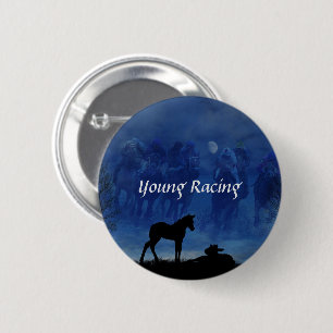 Zwei durchgeklebte Racehorse Foals Round Button Bu