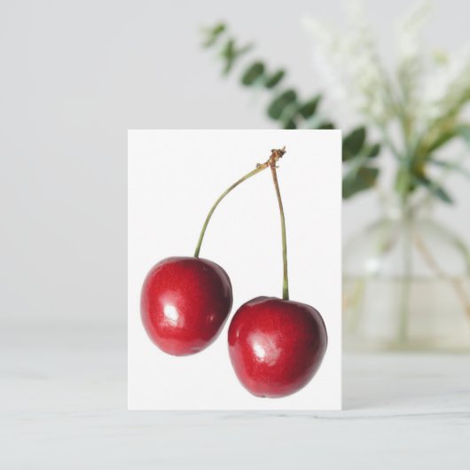 zwei echte Kirschen Postkarte (Stehend Vorderseite)