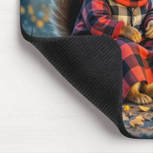 Zwei Eichhörnchen genießen ein Herbstfeuer Mousepad (Ecke)