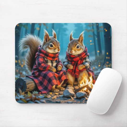 Zwei Eichhörnchen genießen ein Herbstfeuer Mousepad (Mit Mouse)