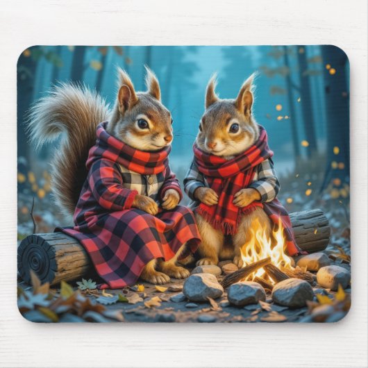 Zwei Eichhörnchen genießen ein Herbstfeuer Mousepad (Vorne)