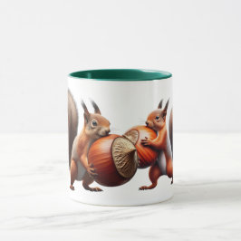 Zwei Eichhörnchen kreuzen sich mit ihren Haselnüss Tasse