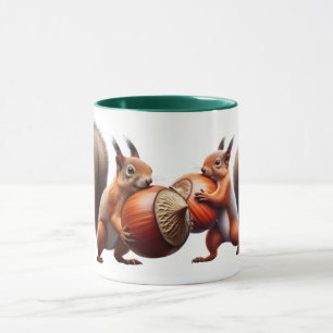 Zwei Eichhörnchen kreuzen sich mit ihren Haselnüss Tasse