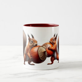 Zwei Eichhörnchen kreuzen sich mit ihren Haselnüss Zweifarbige Tasse