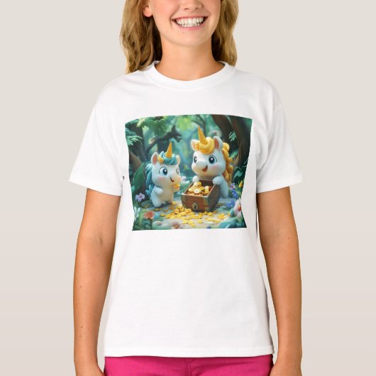 Zwei Einhorn mit Schatzkasten T-Shirt (Vorderseite)