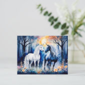 Zwei Einhörner Stehend unter Starry Sky Postkarte (Stehend Vorderseite)
