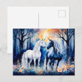 Zwei Einhörner Stehend unter Starry Sky Postkarte (Vorne/Hinten)