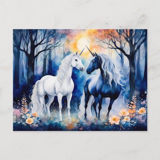 Zwei Einhörner Stehend unter Starry Sky Postkarte (Vorderseite)