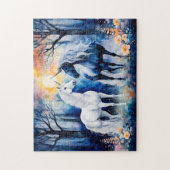 Zwei Einhörner Stehend unter Starry Sky Puzzle (Vertikal)