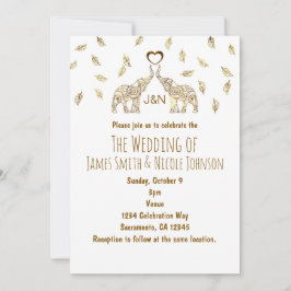 Zwei Elefanten & Herz-Gold-Hochzeit im Herbst-Einl Einladung