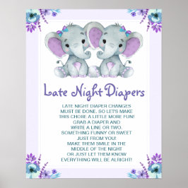 Zwei Elefanten Späte Night Diapers Baby Shower Gam Poster