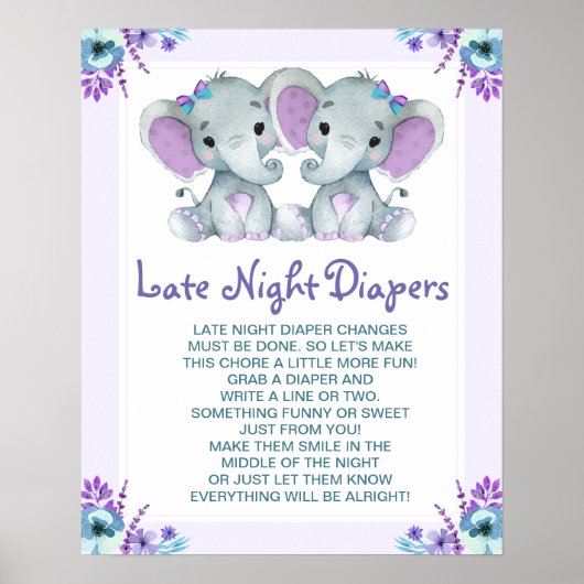 Zwei Elefanten Späte Night Diapers Baby Shower Gam Poster (Vorne)