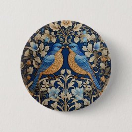 Zwei elegante Blue Birds William Morris Inspiriert Button