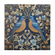 Zwei elegante Blue Birds William Morris Inspiriert