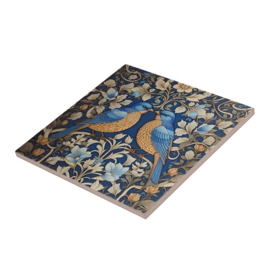 Zwei elegante Blue Birds William Morris Inspiriert Fliese (Seite)