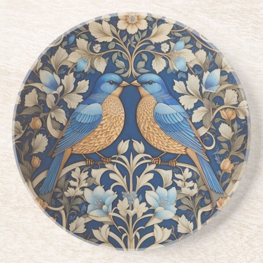 Zwei elegante Blue Birds William Morris Inspiriert Getränkeuntersetzer (Vorne)