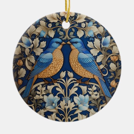 Zwei elegante Blue Birds William Morris Inspiriert Keramik Ornament (Vorne)