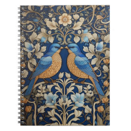 Zwei elegante Blue Birds William Morris Inspiriert Notizblock