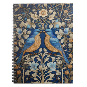 Zwei elegante Blue Birds William Morris Inspiriert Notizblock