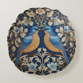 Zwei elegante Blue Birds William Morris Inspiriert Rundes Kissen