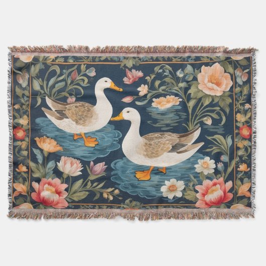 Zwei elegante Ducks William Morris Inspiriert Decke (Vorderseite)