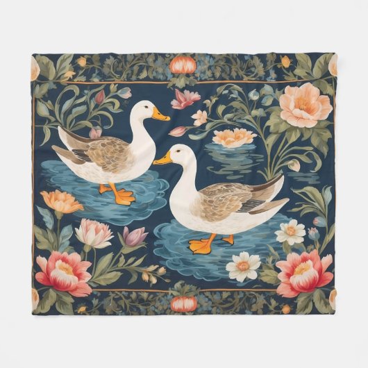 Zwei elegante Ducks William Morris Inspiriert Fleecedecke (Vorderseite (Horizontal))