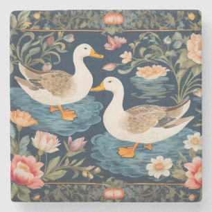 Zwei elegante Enten, inspiriert von William Morris Steinuntersetzer