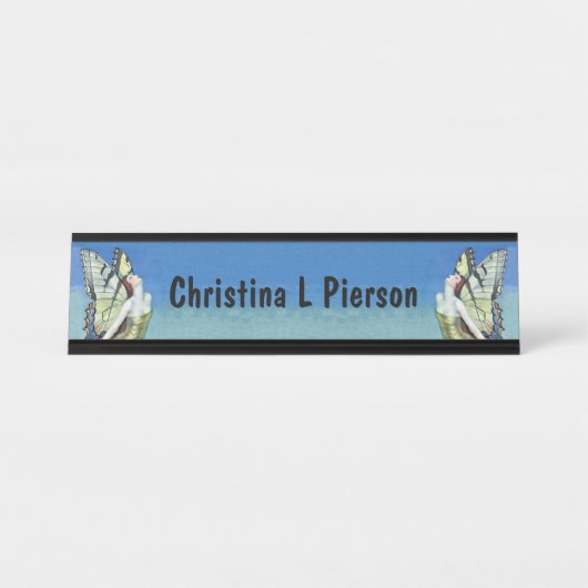 Zwei elegante Fairies Gold Dress Butterfly Wings Schreibtischnamensplakette (Vorderseite )