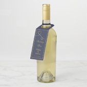 Zwei elegante Goldherzen | Blue Wedding Wine Flaschenanhänger (Angewinkelt)