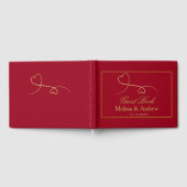 Zwei elegante Goldherzen | Carmine Red Wedding Gästebuch (Voll)
