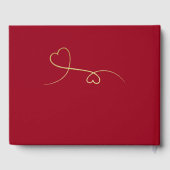 Zwei elegante Goldherzen | Carmine Red Wedding Gästebuch (Rückseite)