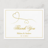 Zwei elegante Goldherzen | Hochzeit Danke Postkarte (Vorderseite)