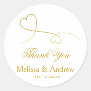 Zwei elegante Goldherzen   Hochzeit 'Danke' Runder Aufkleber